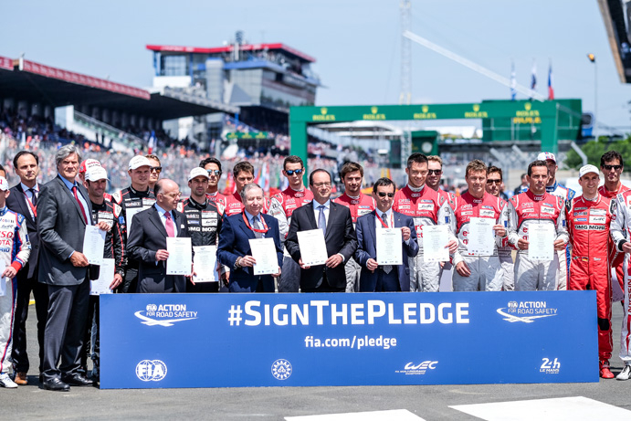 PRESIDENT HOLLANDE OF FRANCE SUPPORTS THE FIA ACTION FOR ROAD SAFETY CAMPAIGN IN LE MANS