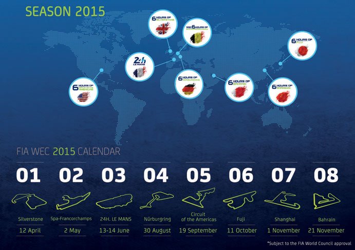 Le Championnat du Monde d’Endurance FIA dévoile son calendrier 2015