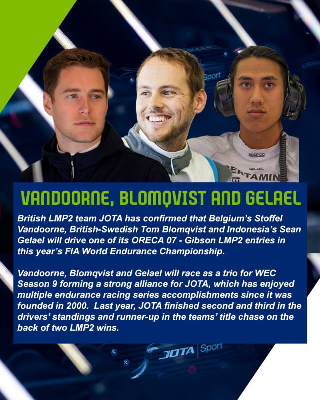 JOTA confirms Vandoorne, Blomqvist and Gelael for 2021 line-up