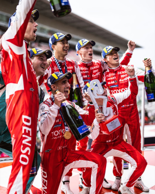 Red and yellow on the Barcelona podium 🇪🇸 @ferrarihypercar #50 crew joined @toyotaracing.wec in the 