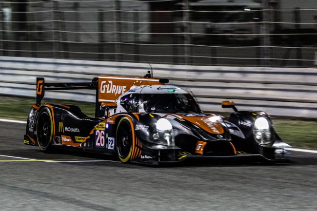 La Ligier JS P2 de G-Drive Racing au pied du podium à Bahreïn 