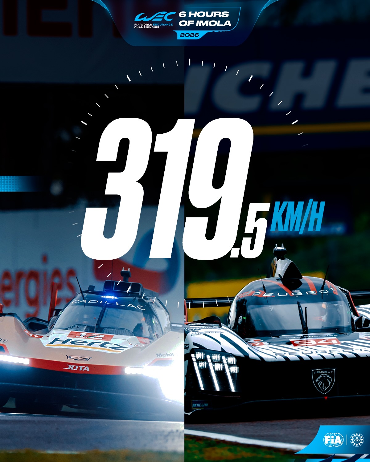 Joint top speed of the Prologue: 319.5km/h ⚡️ #94 @peugeotsportofficial set the pace on lap 54 of th