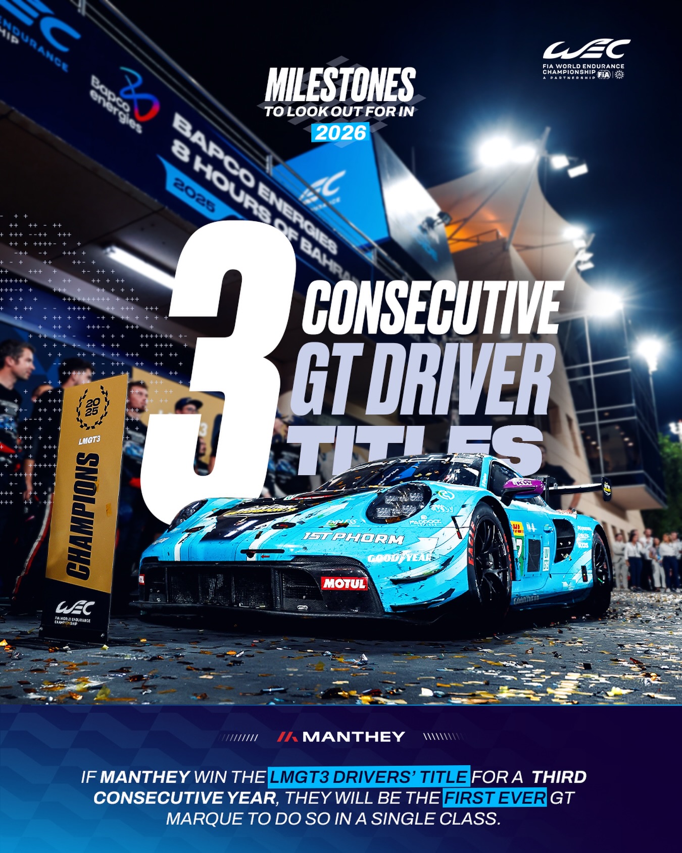 All good things come in threes 🏆🏆🏆   After winning the LMGT3 Drivers’ Title in 2024 and 2025, @manth