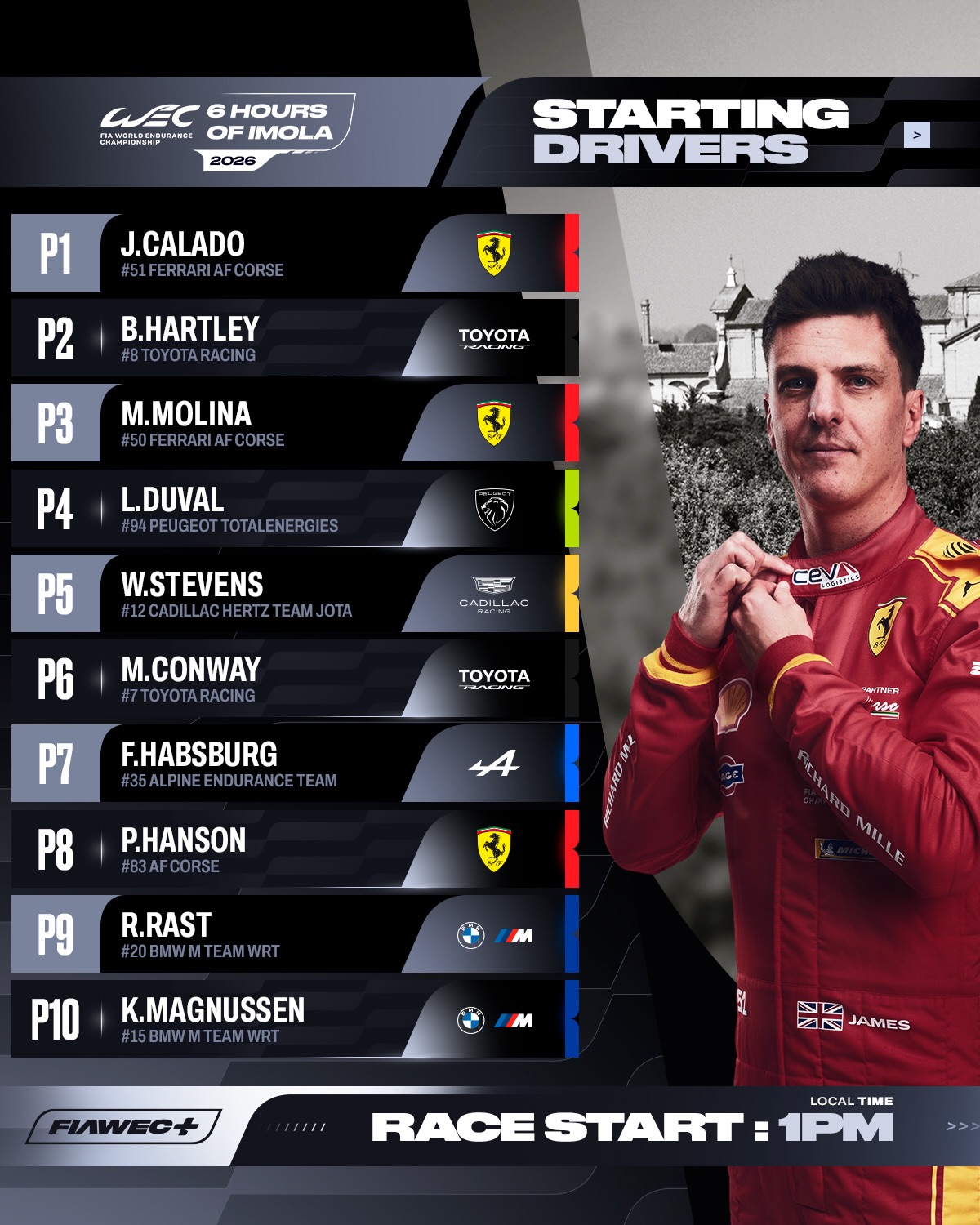 Check out who’s taking the race start in just a few hours 👀   #WEC #6HImola