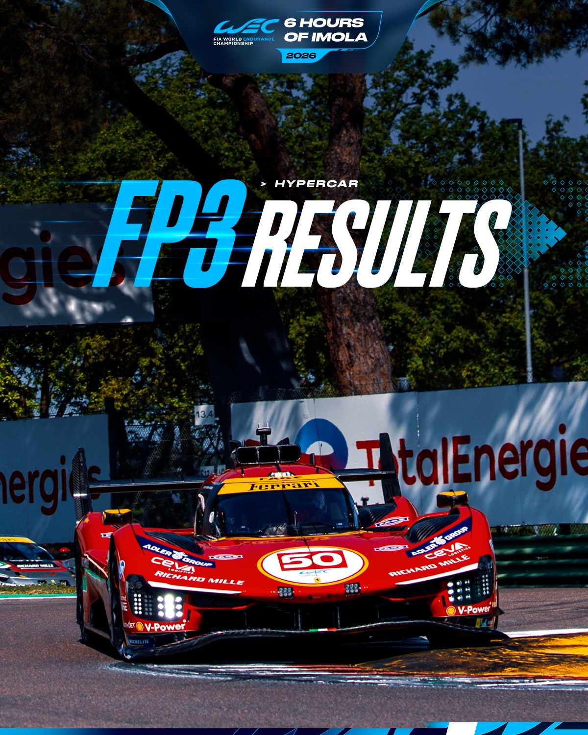 @ferrarihypercar sets the pace in FP3 🏁  @antonio_fuoco1 goes quickest in the #50 with a lap time of