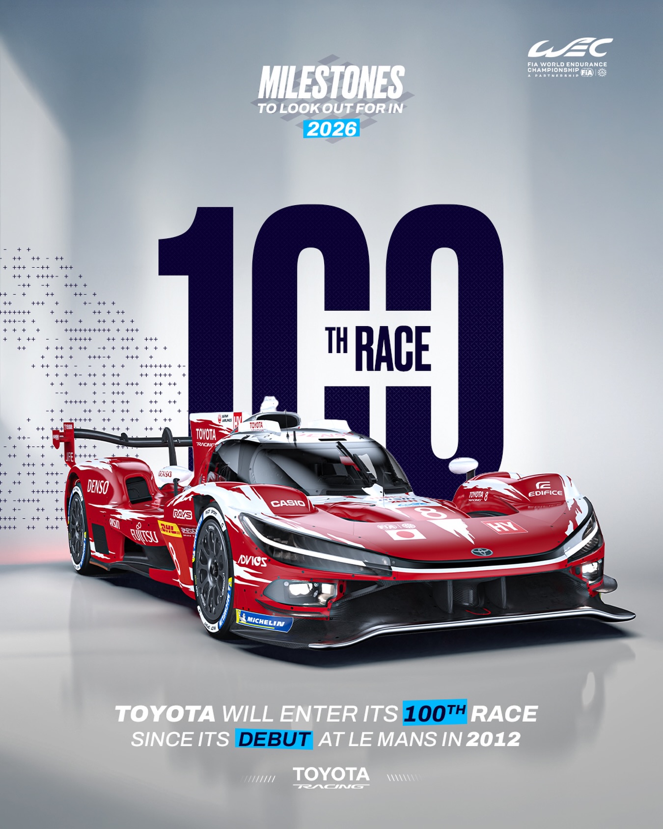 100 races. Countless battles. A story still being written at full speed 💪 In 2026, @toyotaracing.wec