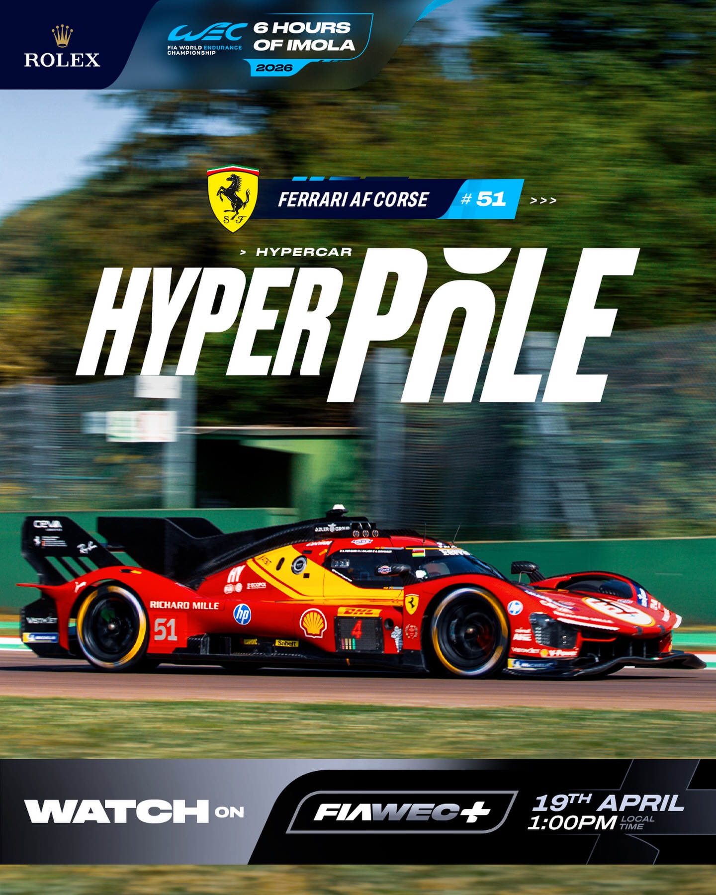 FERRARI ON POLE in Imola! 👏 @antogiovinazzi99 takes pole position at home for @ferrarihypercar in #5