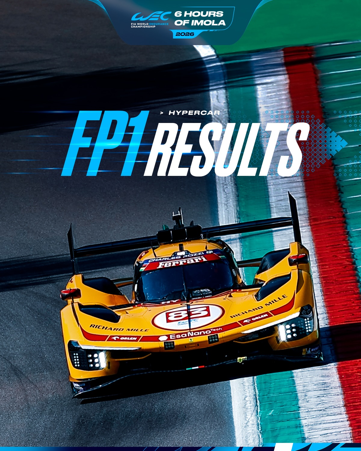 Ferrari go fastest in Free Practice 1 🇮🇹 @robertkubica_real sets a time of 1:31.739 in the #83 @afco